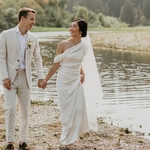 Unaltered silk Cortana wedding dress